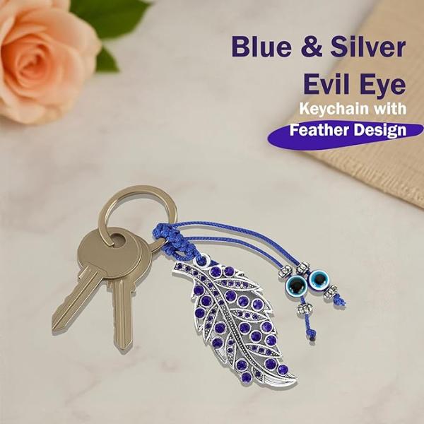 Evil eye bag charm feather keychain decorative accessory for handbags backpacks